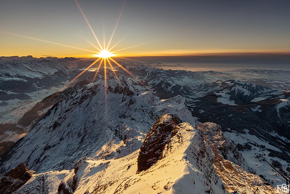 Winter Winterlandschaft Alpstein Säntis St. Gallen Appenzellerland Schweiz Sonnenuntergang