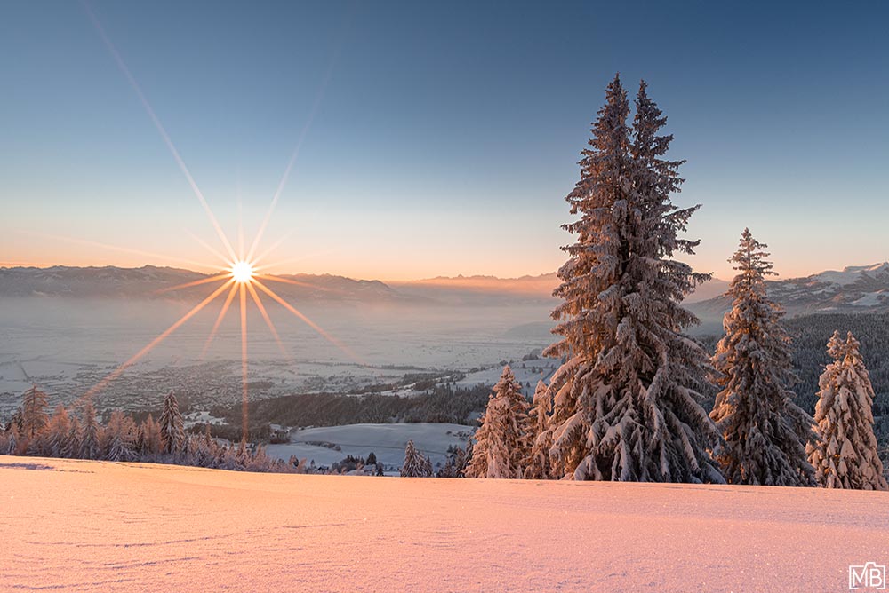 Winter Winterlandschaft Ruppenpass Altstätten St. Gallen Schweiz Sonnenaufgang
